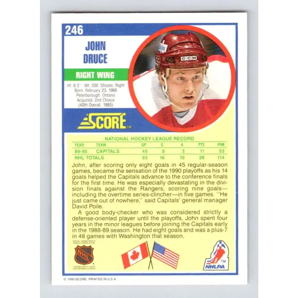 1990-91 Score #246 John Druce NM-MT RC Rookie Washington Capitals Hockey Card - Hockey Card Single