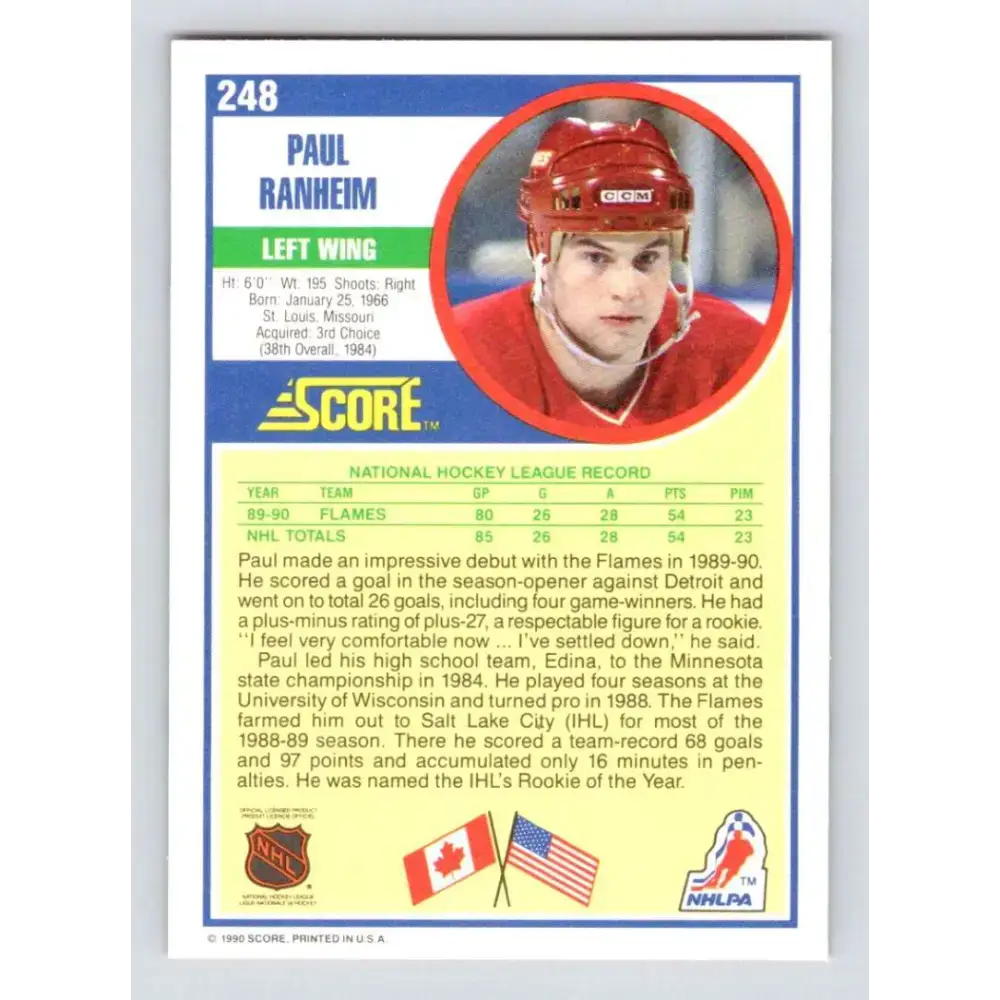 1990-91 Score #248 Paul Ranheim NM-MT RC Rookie Calgary Flames Hockey Card - Hockey Card Single
