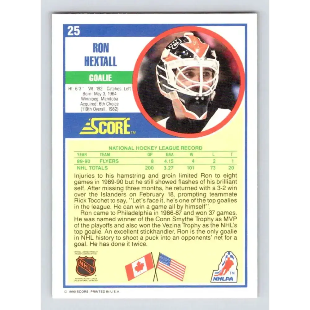 1990-91 Score #25 Ron Hextall NM-MT Philadelphia Flyers Hockey Card - Hockey Card Single