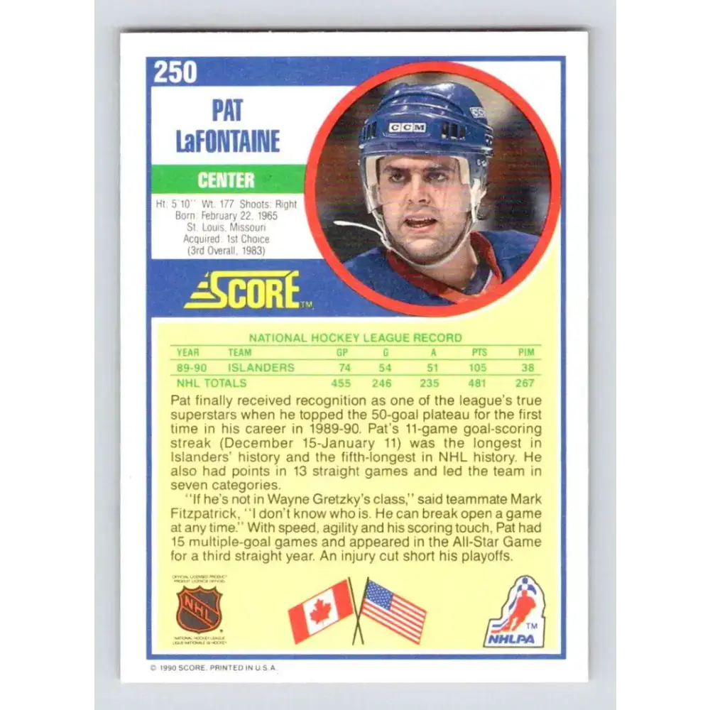 1990-91 Score #250 Pat LaFontaine NM-MT New York Islanders Hockey Card - Hockey Card Single