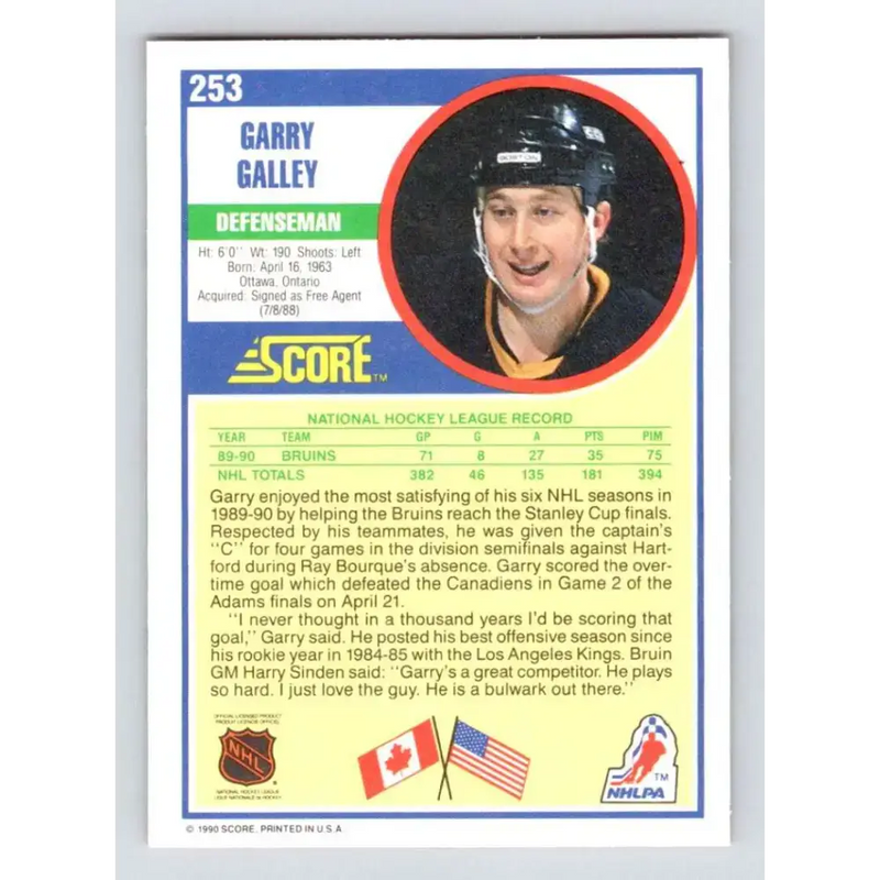 1990-91 Score #253 Garry Galley NM-MT RC Rookie Boston Bruins Hockey Card - Hockey Card Single