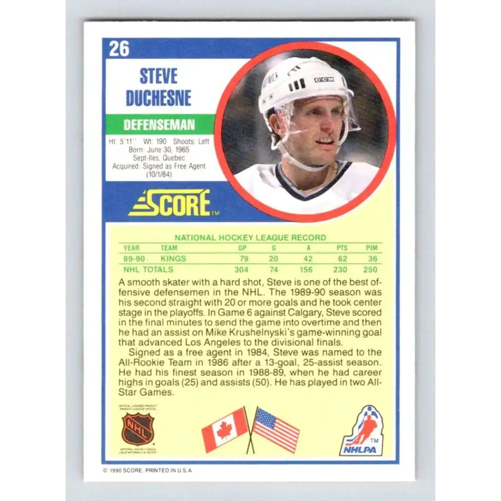 1990-91 Score #26 Steve Duchesne NM-MT Los Angeles Kings Hockey Card