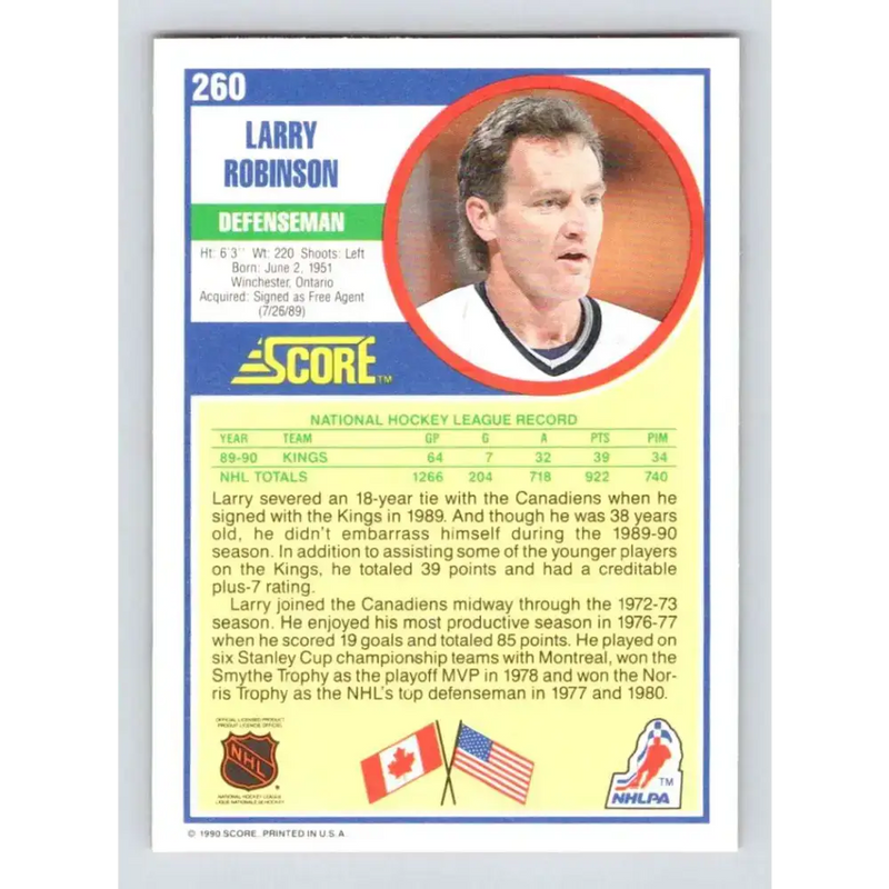 1990-91 Score #260 Larry Robinson NM-MT Los Angeles Kings Hockey Card