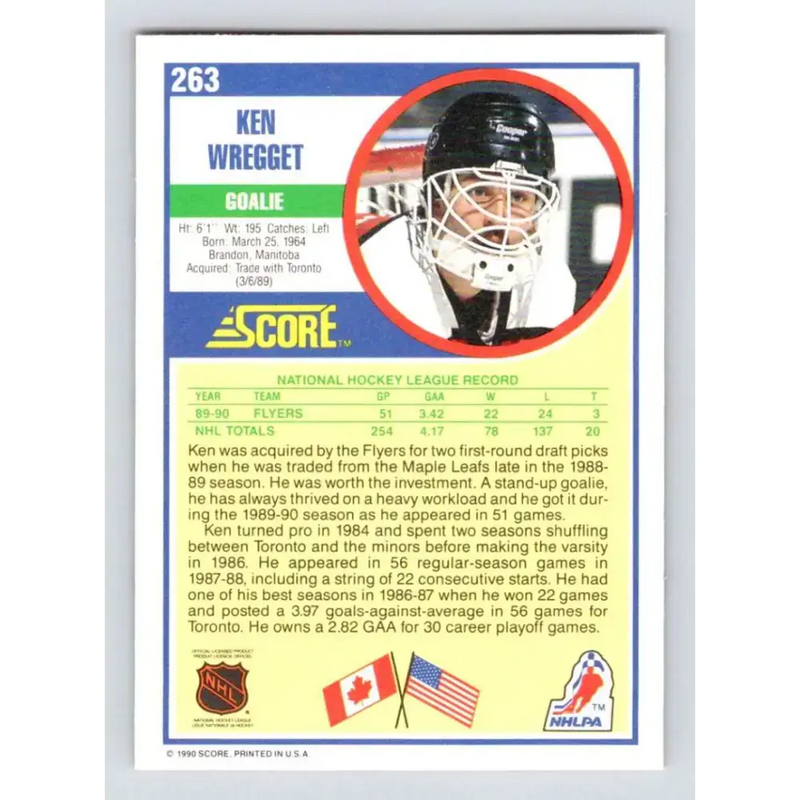 1990-91 Score #263 Ken Wregget NM-MT Philadelphia Flyers Hockey Card - Hockey Card Single