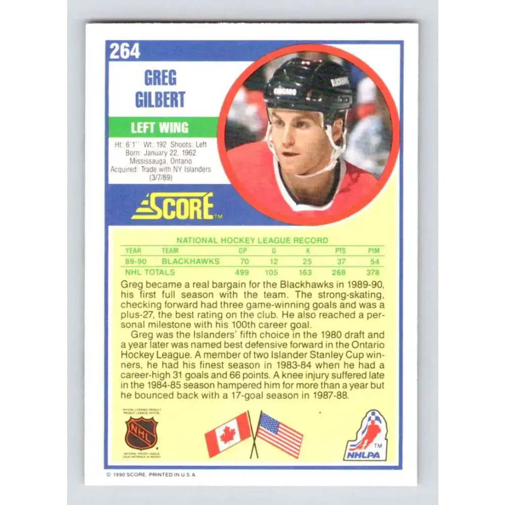 1990-91 Score #264 Greg Gilbert NM-MT Chicago Blackhawks Hockey Card - Hockey Card Single