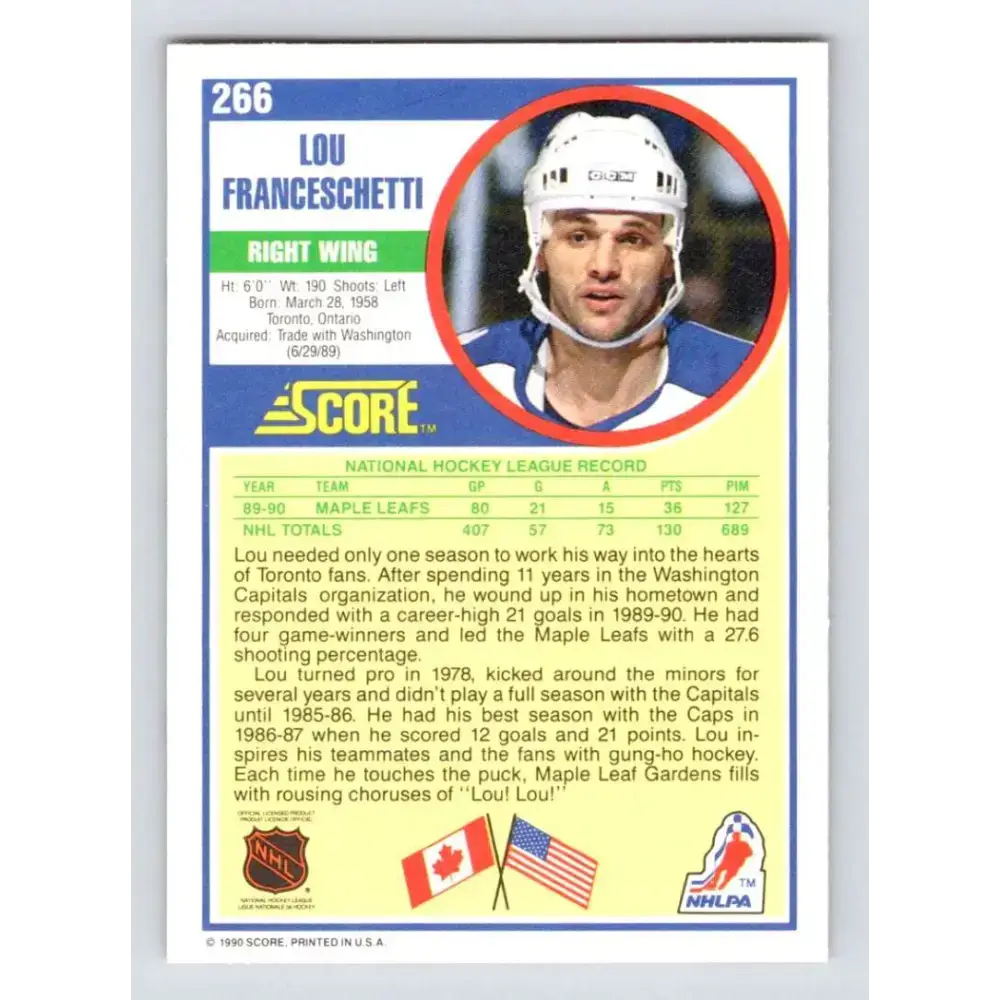 1990-91 Score #266 Lou Franceschetti NM-MT RC Rookie Toronto Maple Leafs Hockey Card - Hockey Card Single