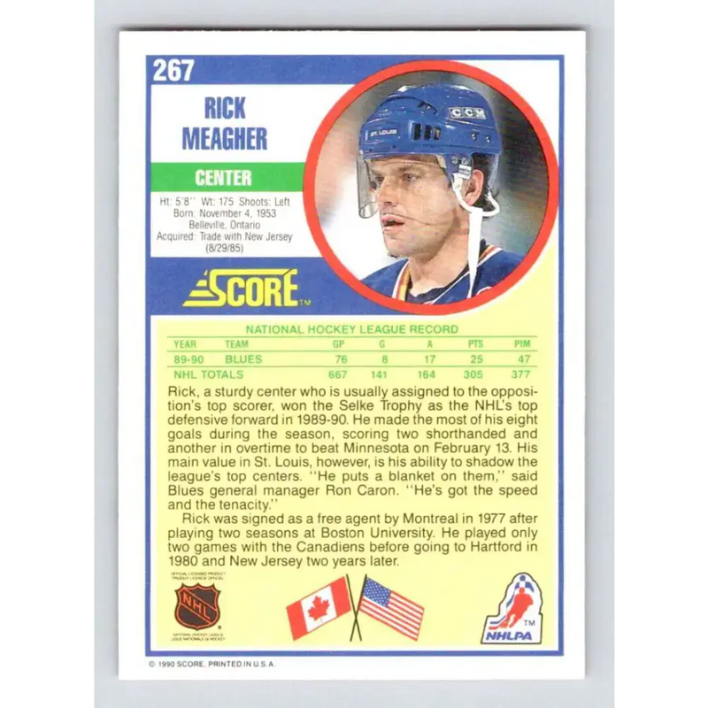 1990-91 Score #267 Rick Meagher NM-MT St. Louis Blues Hockey Card - Hockey Card Single