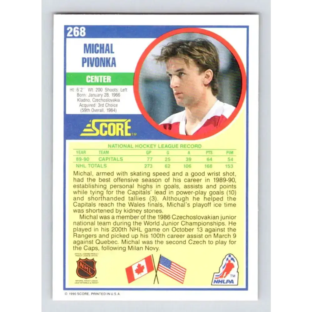 1990-91 Score #268 Michal Pivonka NM-MT RC Rookie Washington Capitals Hockey Card - Hockey Card Single