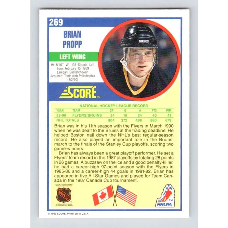 1990-91 Score #269 Brian Propp NM-MT Boston Bruins Hockey Card - Hockey Card Single