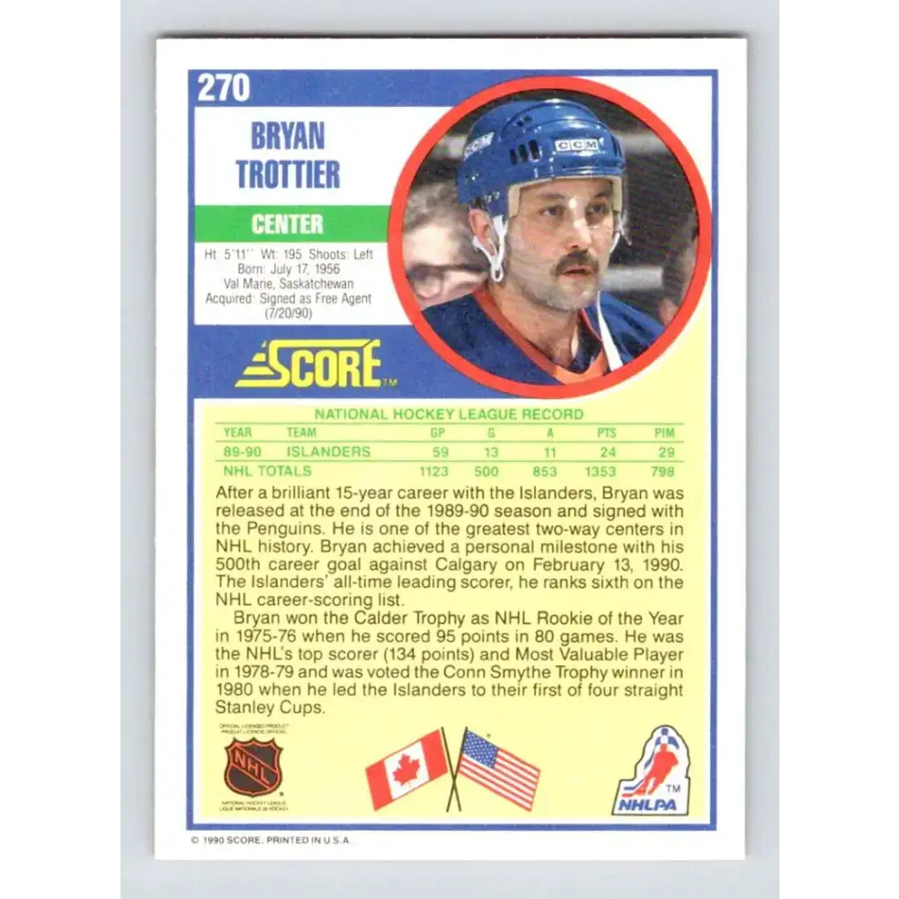 1990-91 Score #270 Bryan Trottier NM-MT New York Islanders Hockey Card - Hockey Card Single