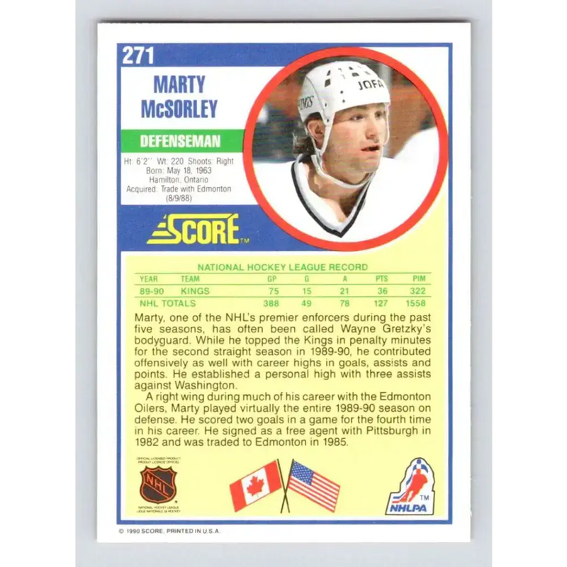 1990-91 Score #271 Marty McSorley NM-MT Los Angeles Kings Hockey Card - Hockey Card Single