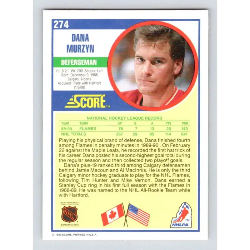 1990-91 Score #274 Dana Murzyn NM-MT Calgary Flames Hockey Card - Hockey Card Single