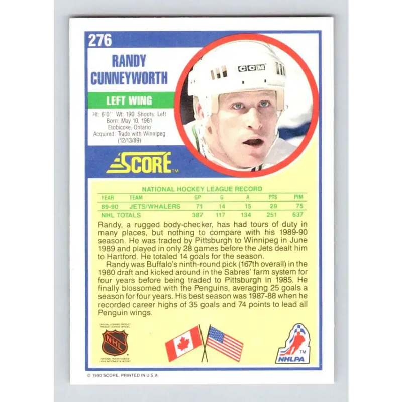1990-91 Score #276 Randy Cunneyworth NM-MT Hartford Whalers Hockey Card