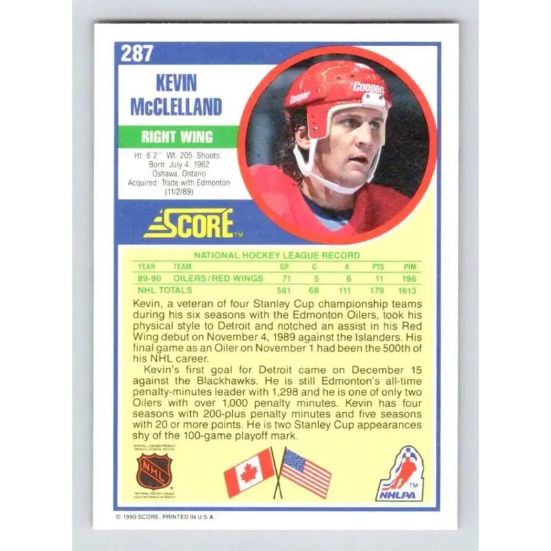 1990-91 Score #287 Kevin McClelland NM-MT Detroit Red Wings Hockey Card - Hockey Card Single