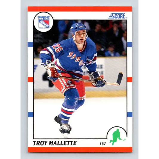 1990-91 Score #288 Troy Mallette NM-MT RC Rookie New York Rangers Hockey Card