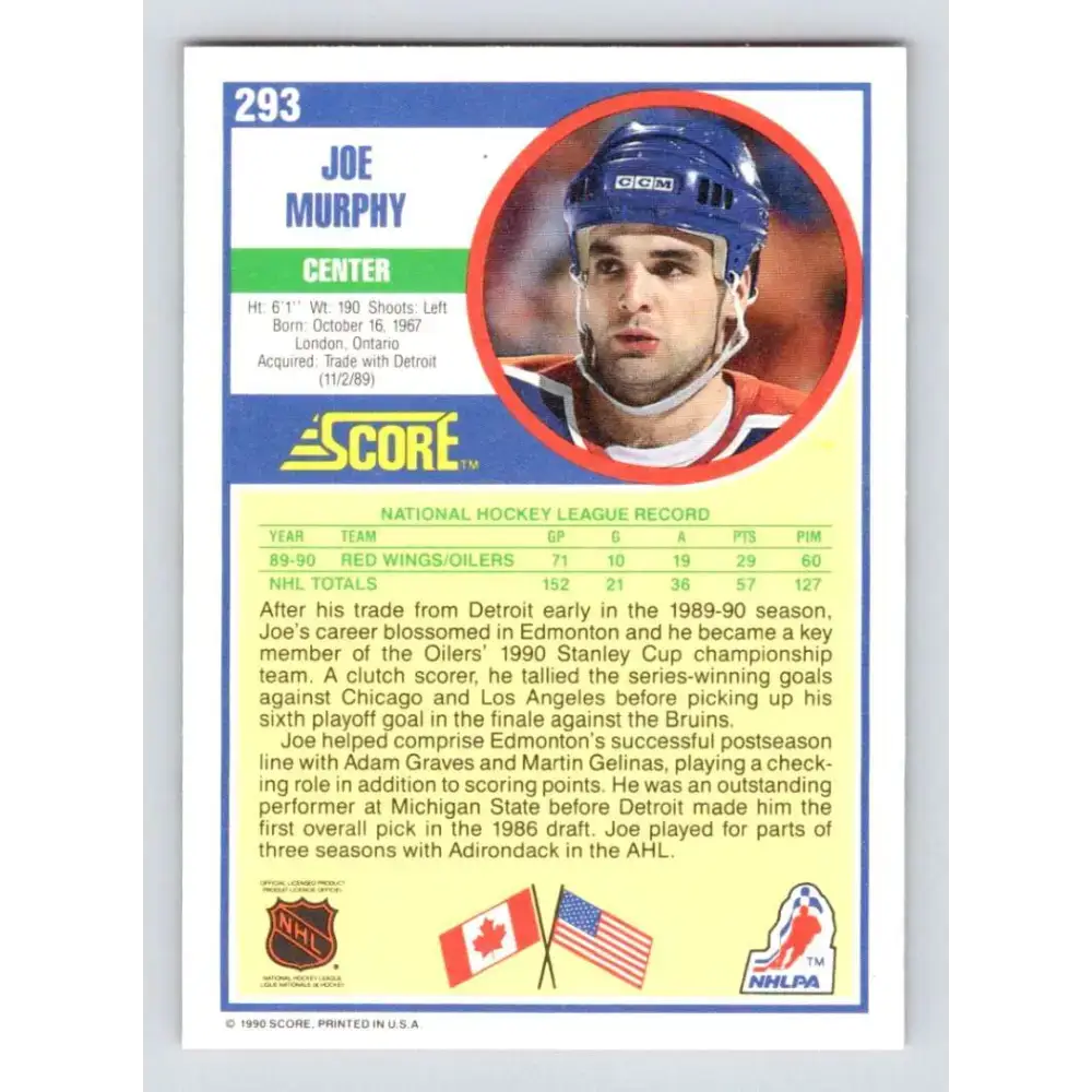 1990-91 Score #293 Joe Murphy NM-MT RC Rookie Edmonton Oilers Hockey Card - Hockey Card Single