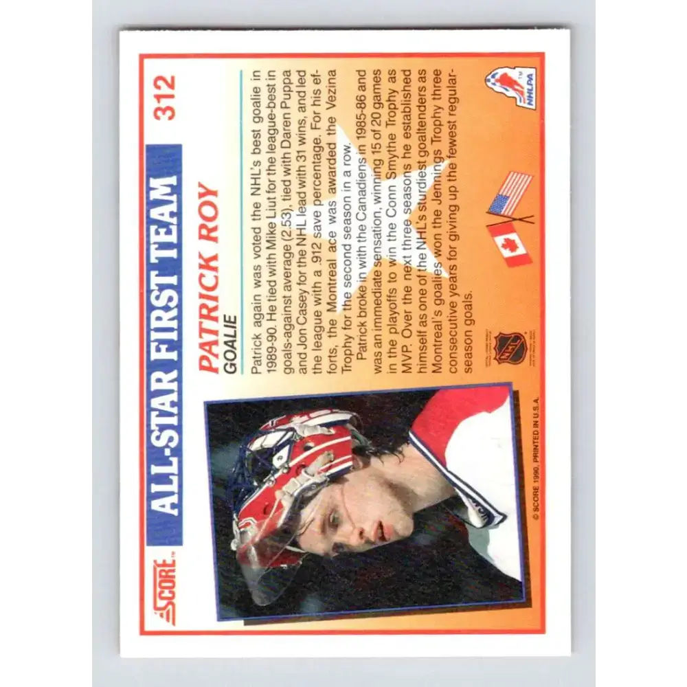 1990-91 Score #312 Patrick Roy NM-MT Montreal Canadiens Hockey Card - Hockey Card Single
