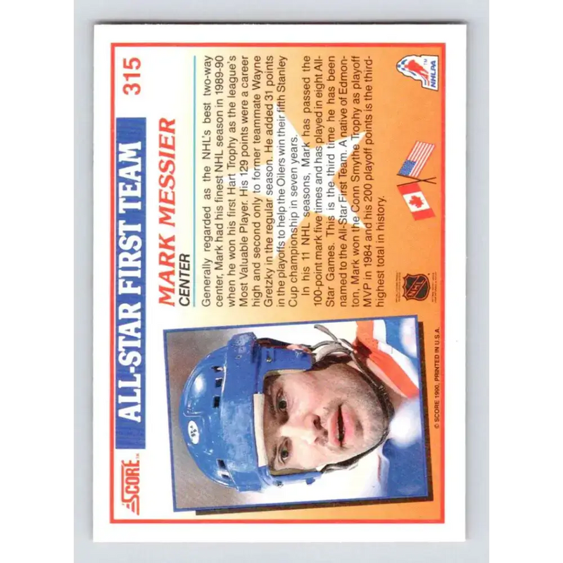 1990-91 Score #315 Mark Messier NM-MT Edmonton Oilers Hockey Card - Hockey Card Single