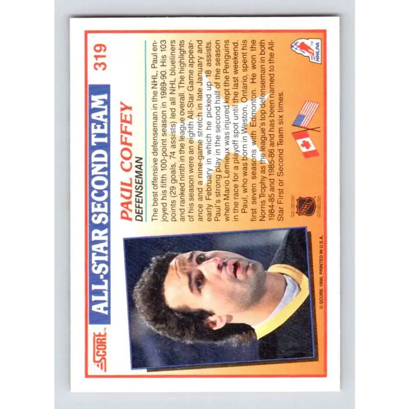 1990-91 Score #319 Paul Coffey NM-MT Pittsburgh Penguins Hockey Card