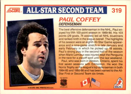 1990-91 Score #319 Paul Coffey NM Near Mint Penguins AS ID:46059 - Hockey Card Single