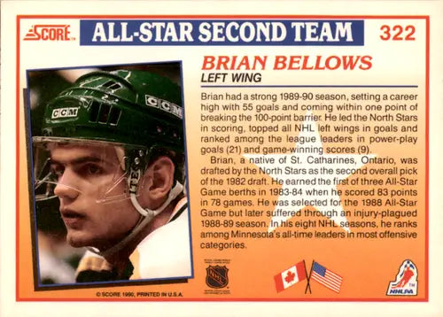 1990-91 Score #322 Brian Bellows EX/NM North Stars AS ID:46051 - Hockey Card Single
