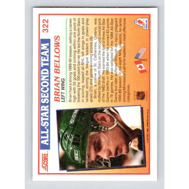 1990-91 Score #322 Brian Bellows NM-MT Minnesota North Stars Hockey Card - Hockey Card Single