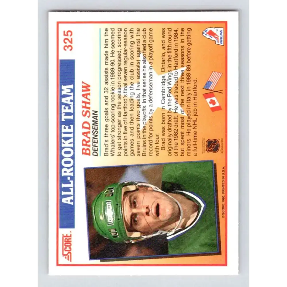1990-91 Score #325 Brad Shaw NM-MT Hartford Whalers Hockey Card - Hockey Card Single