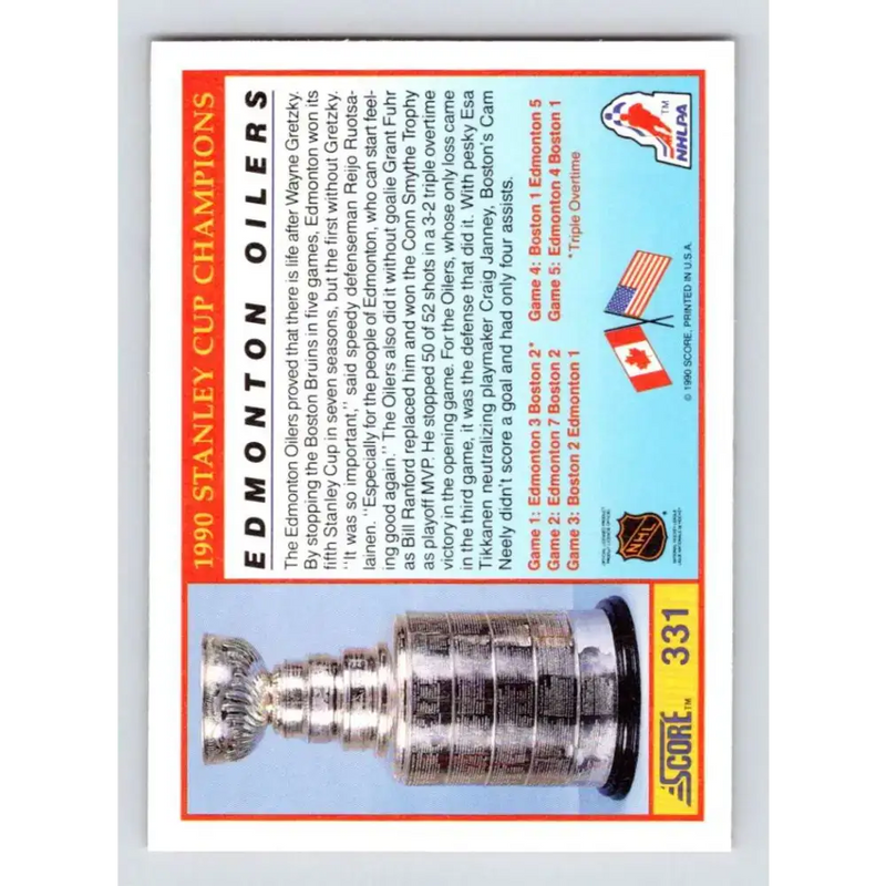 1990-91 Score #331 Edmonton Oilers Champions NM-MT Edmonton Oilers Hockey Card - Hockey Card Single