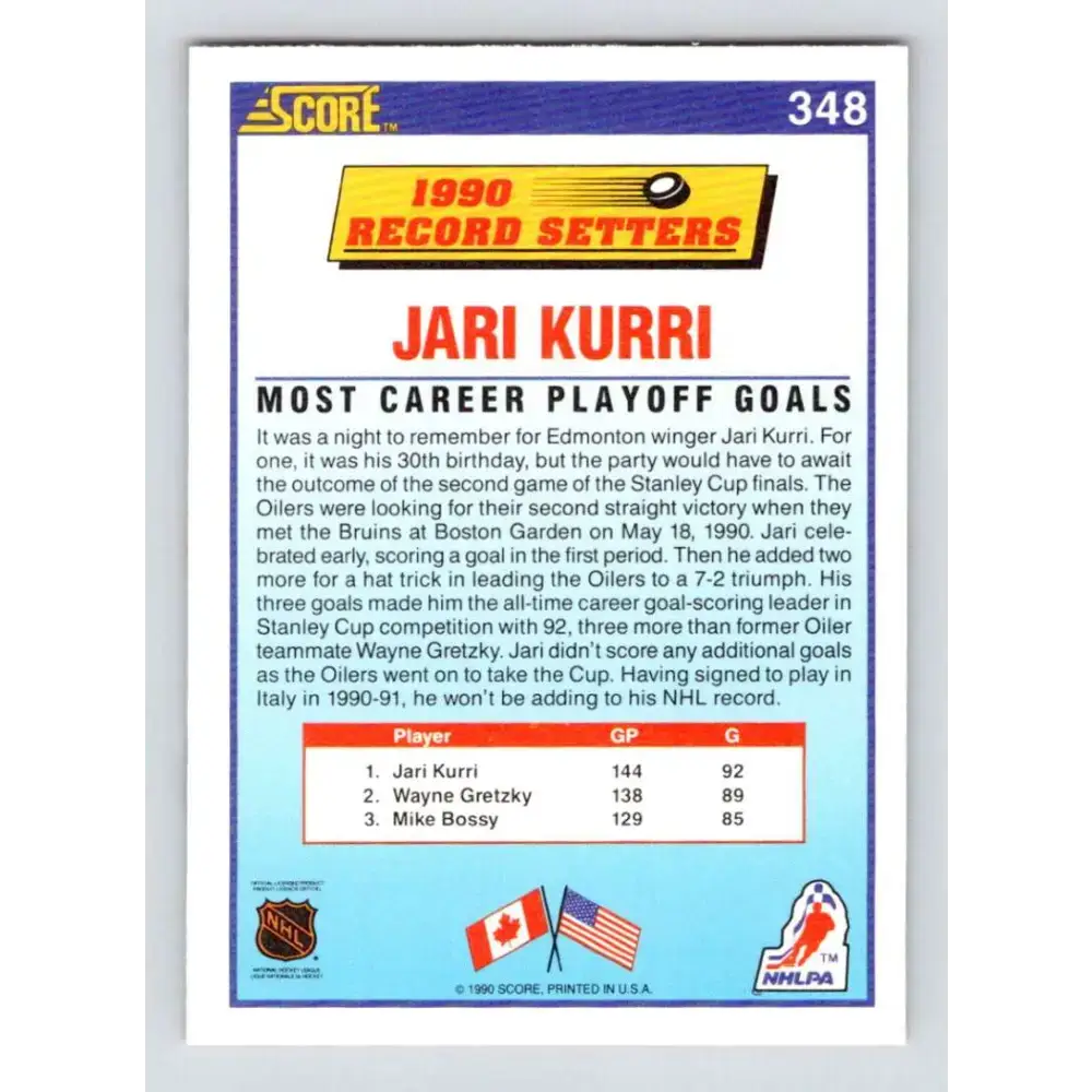 1990-91 Score #348 Jari Kurri NM-MT Edmonton Oilers Hockey Card - Hockey Card Single