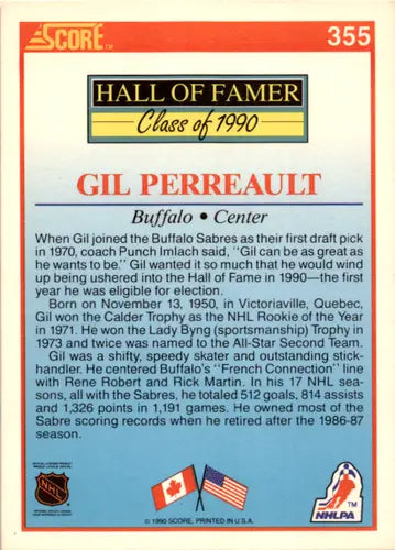 1990-91 Score #355 Gilbert Perreault NM-MT Sabres HOF ID:46045 - Hockey Card Single