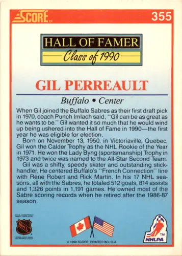 1990-91 Score #355 Gilbert Perreault NM Near Mint Sabres HOF ID:46061 - Hockey Card Single