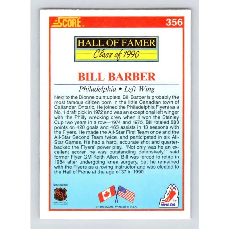 1990-91 Score #356 Bill Barber NM-MT Philadelphia Flyers Hockey Card - Hockey Card Single