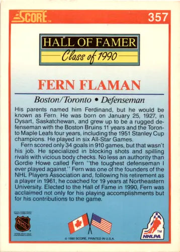 1990-91 Score #357 Fern Flaman NM Near Mint Bruins HOF ID:46060 - Hockey Card Single