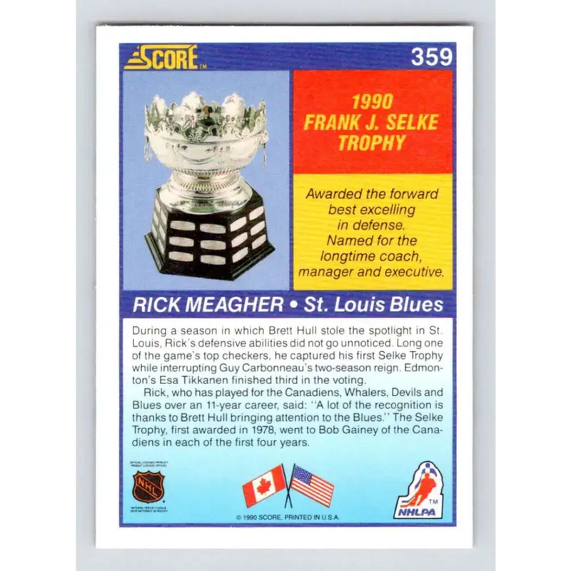 1990-91 Score #359 Rick Meagher NM-MT St. Louis Blues Hockey Card - Hockey Card Single