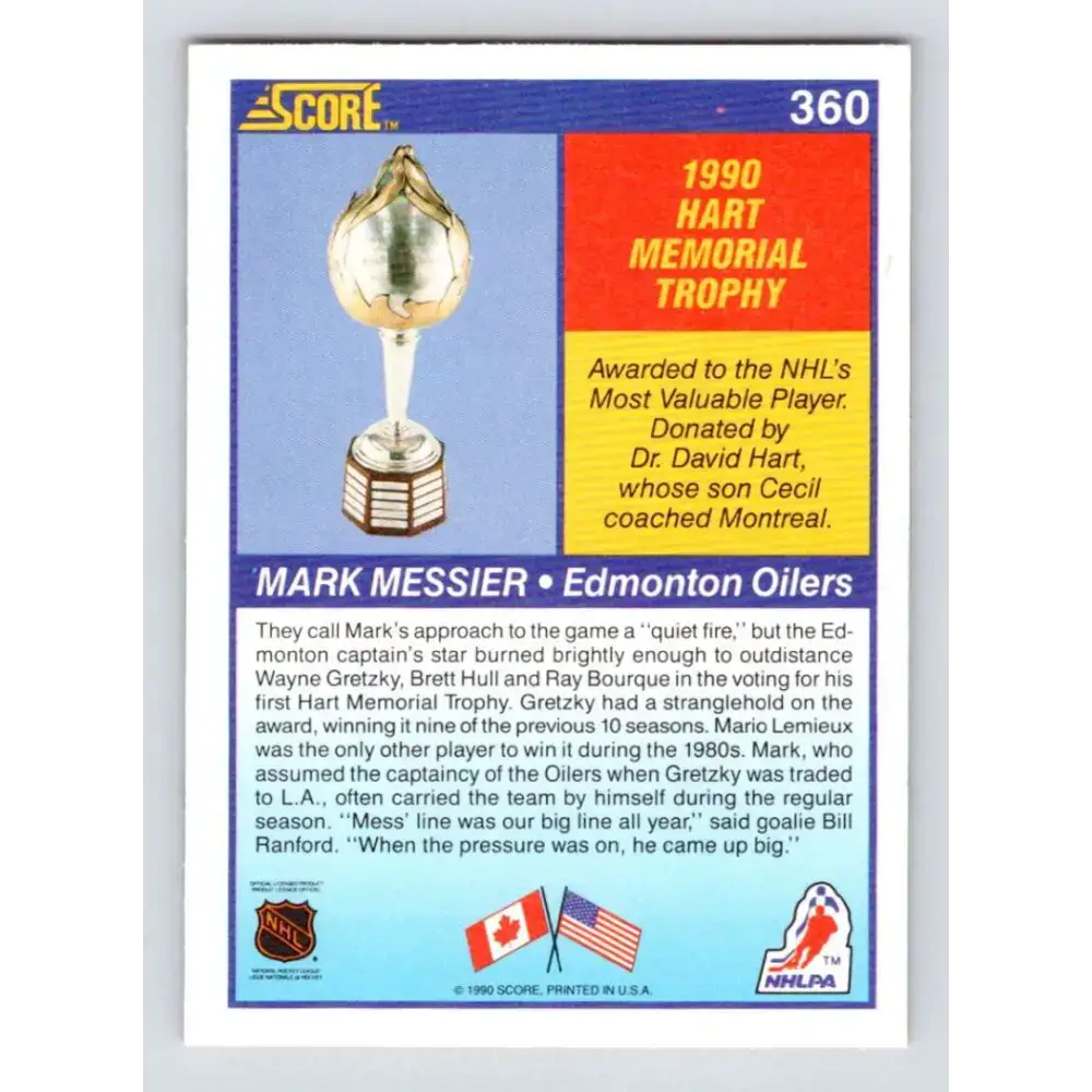 1990-91 Score #360 Mark Messier NM-MT Edmonton Oilers Hockey Card - Hockey Card Single