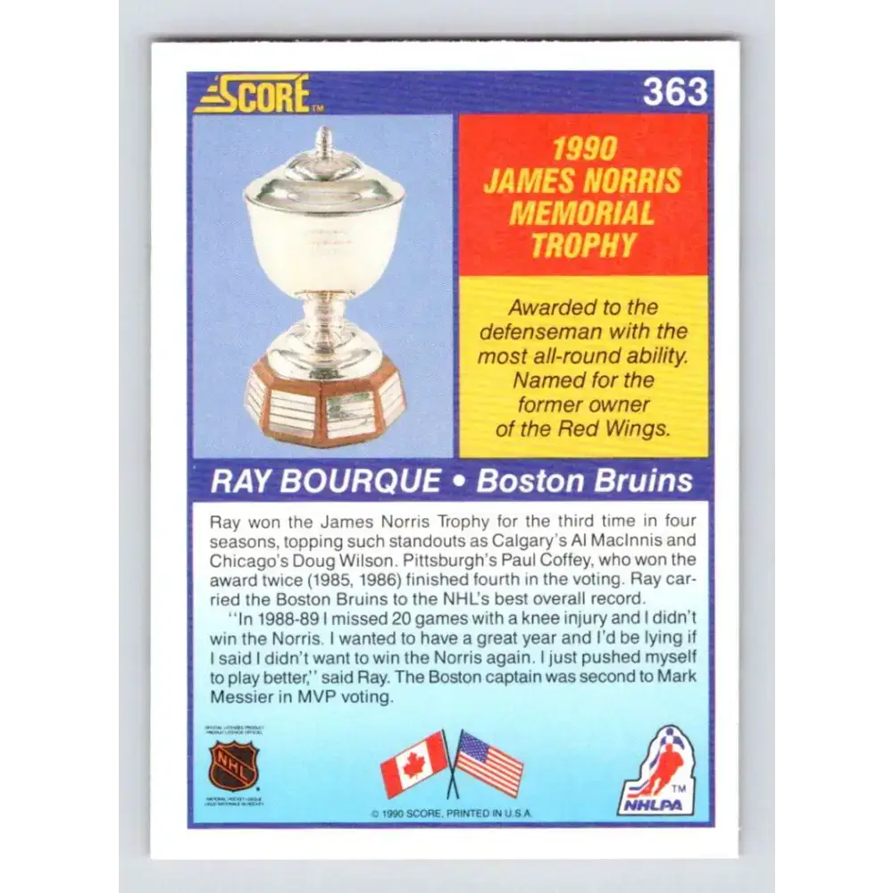 1990-91 Score #363 Ray Bourque NM-MT Boston Bruins Hockey Card - Hockey Card Single