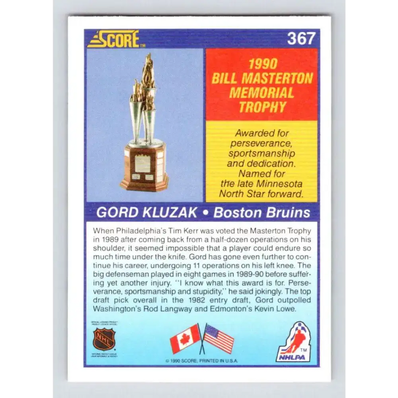1990-91 Score #367 Gord Kluzak NM-MT Boston Bruins Hockey Card - Hockey Card Single