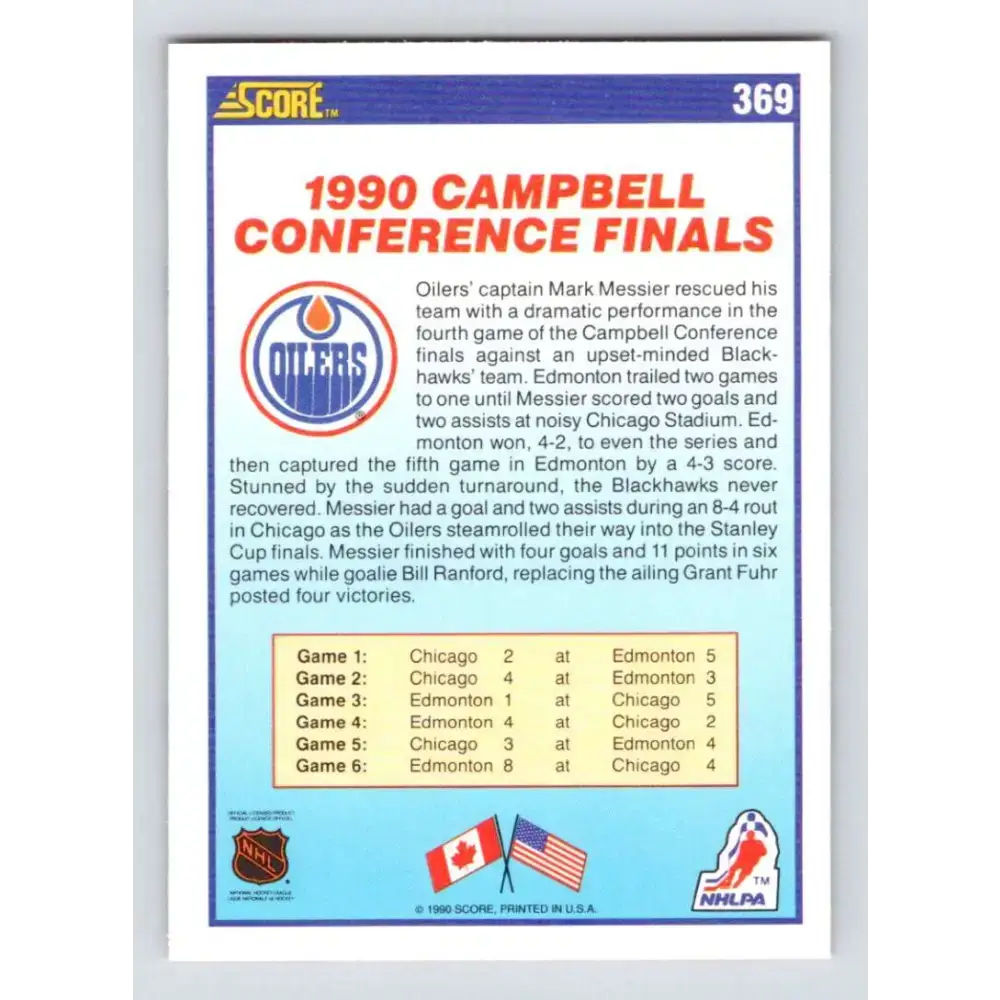 1990-91 Score #369 Edmonton Conference champions NM-MT Edmonton Oilers Hockey Card - Hockey Card Single