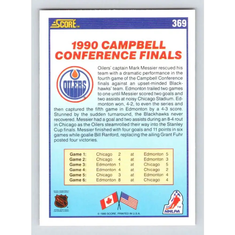 1990-91 Score #369 Edmonton Conference champions NM-MT Edmonton Oilers Hockey Card - Hockey Card Single