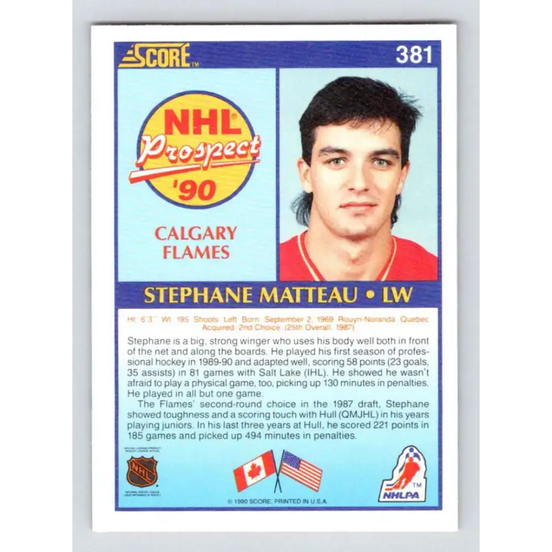 1990-91 Score #381 Stephane Matteau NM-MT RC Rookie Calgary Flames Hockey Card - Hockey Card Single