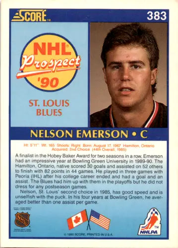 1990-91 Score #383 Nelson Emerson NM Near Mint RC Rookie Blues ID:46062 - Hockey Card Single