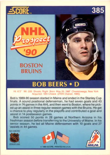 1990-91 Score #385 Bob Beers NM Near Mint RC Rookie Bruins ID:46056 - Hockey Card Single