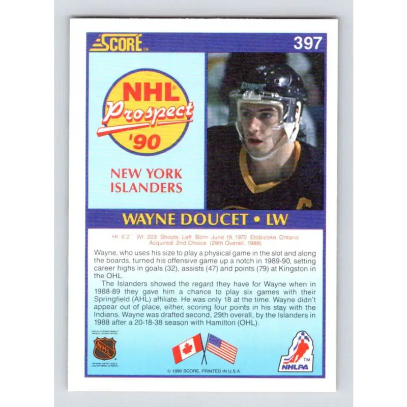 1990-91 Score #397 Wayne Doucet NM-MT RC Rookie New York Islanders Hockey Card - Hockey Card Single
