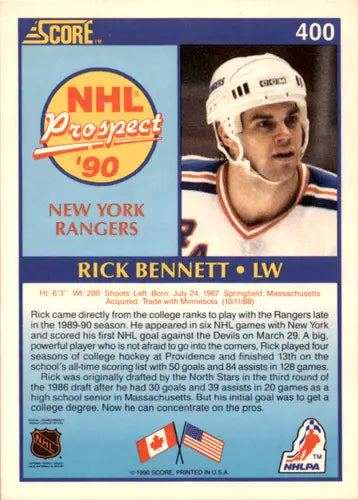 1990-91 Score #400 Rick Bennett NM Near Mint RC Rookie NY Rangers ID:46057 - Hockey Card Single