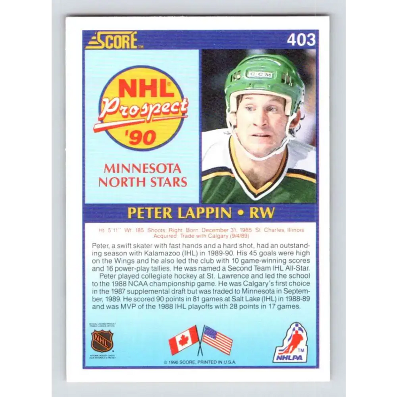 1990-91 Score #403 Peter Lappin NM-MT RC Rookie Minnesota North Stars Hockey Card - Hockey Card Single