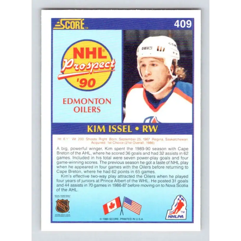 1990-91 Score #409 Kim Issel NM-MT RC Rookie Edmonton Oilers Hockey Card - Hockey Card Single