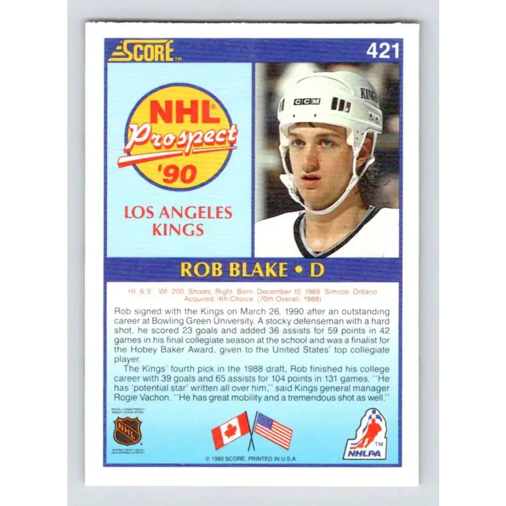 1990-91 Score #421 Rob Blake NM-MT RC Rookie Los Angeles Kings Hockey Card - Hockey Card Single
