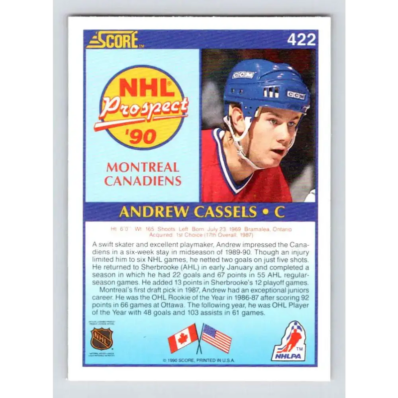 1990-91 Score #422 Andrew Cassels NM-MT RC Rookie Montreal Canadiens Hockey Card - Hockey Card Single