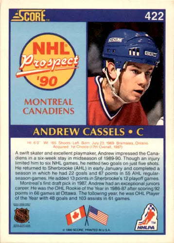 1990-91 Score #422 Andrew Cassels NM Near Mint RC Rookie Canadiens ID:46053 - Hockey Card Single