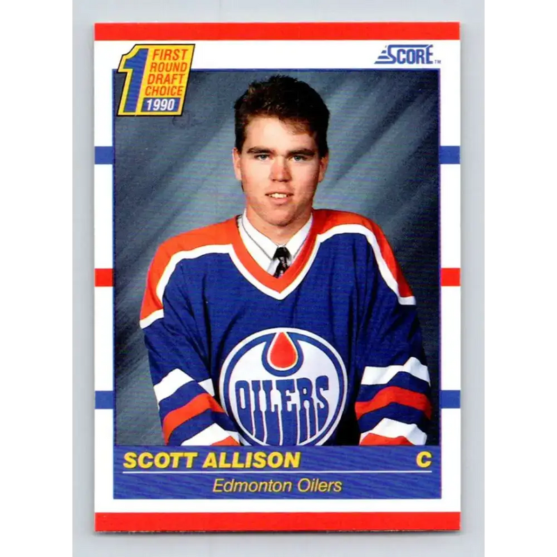 1990-91 Score #424 Scott Allison NM-MT RC Rookie Edmonton Oilers Hockey Card - Hockey Card Single